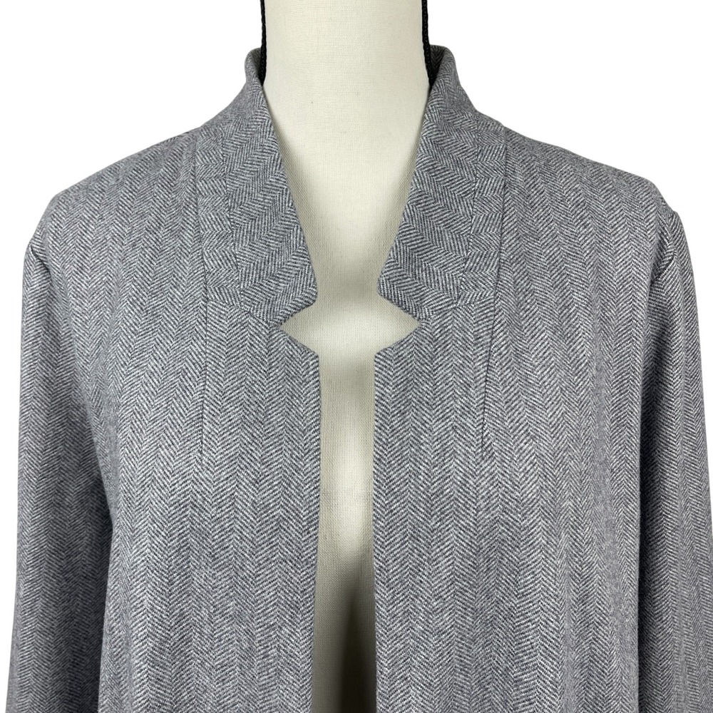 Simply Vera Vera Wang Women's Open Front Cardigan Large Gray Herringbone Pockets - Picture 2 of 11